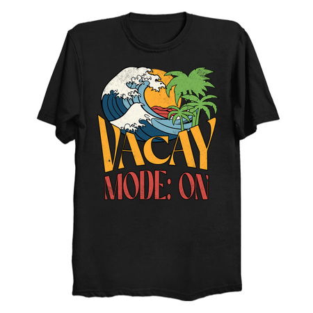 Vacay Mode: On T-Shirt: Waves, Palm Trees, and Sunset - Ultimate Vacation Te tiny thumbnail