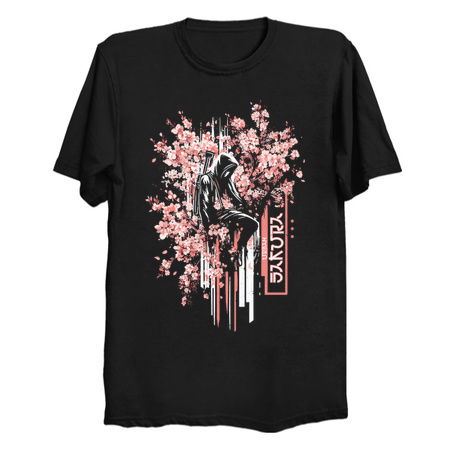 Urban Samurai Among Sakura T-Shirt: Modern Warrior - Cherry Blossom Tee tiny thumbnail