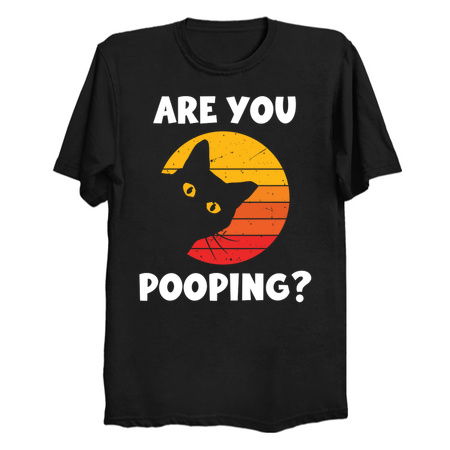 Are You Pooping? T-Shirt: Cat with Retro Sunset - Humorous Cat Tee tiny thumbnail