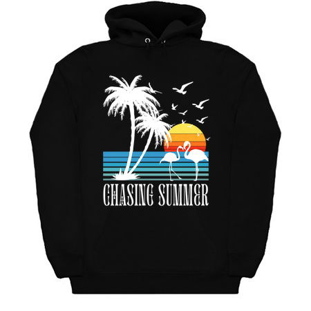 Chasing Summer T-Shirt: Flamingo and Palm Tree Silhouette - Retro Sunset Tee tiny thumbnail