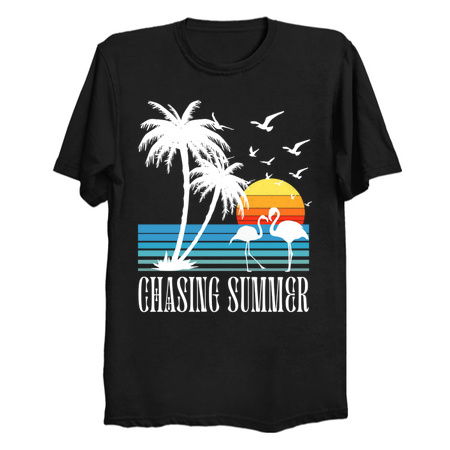 Chasing Summer T-Shirt: Flamingo and Palm Tree Silhouette - Retro Sunset Tee tiny thumbnail