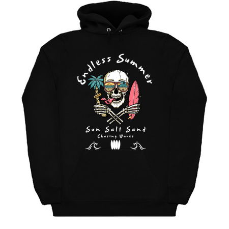 Endless Summer T-Shirt: Skull with Surfboard & Sunglass-Wearing Palm Tree - Surfwear Tee tiny thumbnail