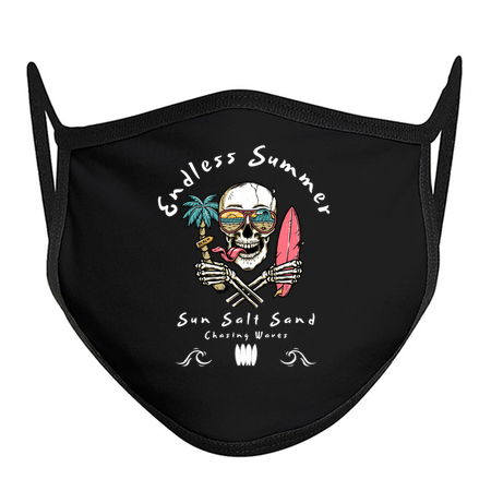 Endless Summer T-Shirt: Skull with Surfboard & Sunglass-Wearing Palm Tree - Surfwear Tee tiny thumbnail