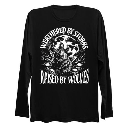 Weathered by Storms, Raised by Wolves T-Shirt: Howling Wolf & Crows - Mystical Nature Tee tiny thumbnail