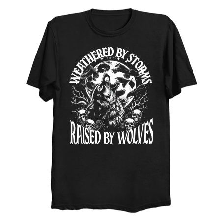 Weathered by Storms, Raised by Wolves T-Shirt: Howling Wolf & Crows - Mystical Nature Tee tiny thumbnail