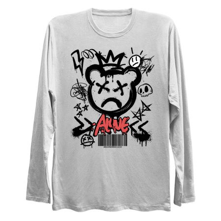 Alone Crowned Teddy Bear T-Shirt: Graffiti Style with Y2K Elements - Urban Art Tee tiny thumbnail