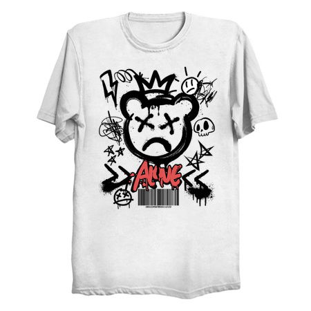 Alone Crowned Teddy Bear T-Shirt: Graffiti Style with Y2K Elements - Urban Art Tee tiny thumbnail