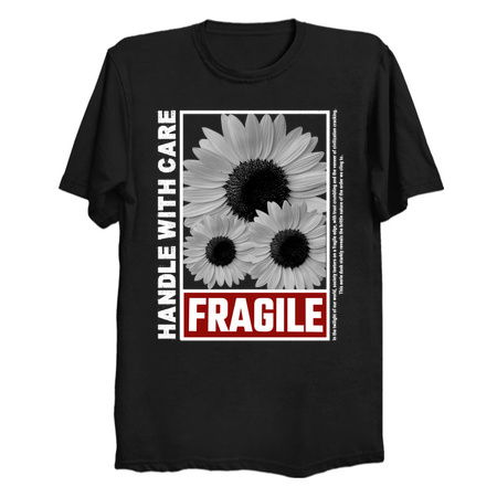 Fragile: Handle with Care T-Shirt: Black and White Sunflowers - Reflective Streetwear Tee tiny thumbnail