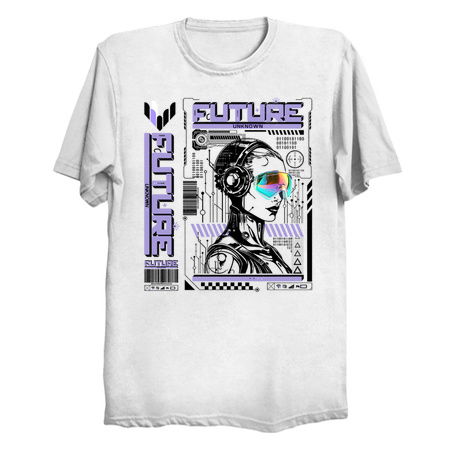 Future Unknown T-Shirt: Cyborg Humanoid Girl with Sunglasses - Futuristic Streetwear Tee tiny thumbnail
