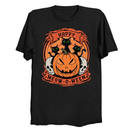 Happy Meow-O-Ween Design: Black Cats and Jack-o'-Lantern - Fun Halloween Art tiny thumbnail