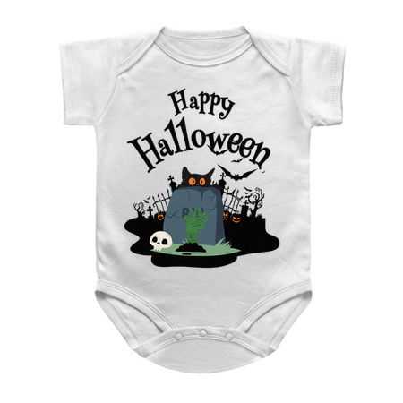 Happy Halloween Design: Black Cat in Graveyard - Spooky Fun Art tiny thumbnail