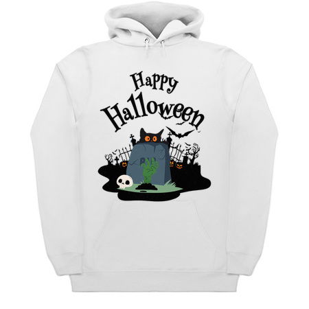 Happy Halloween Design: Black Cat in Graveyard - Spooky Fun Art tiny thumbnail