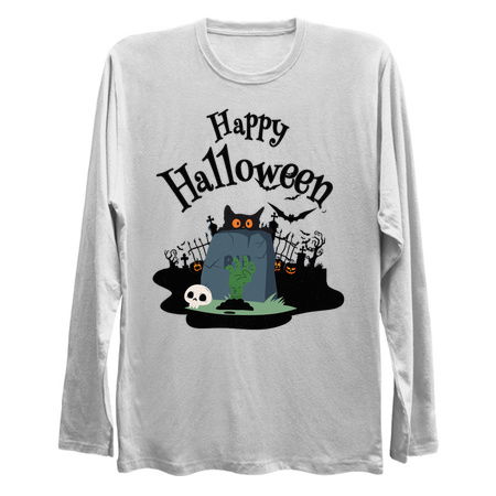 Happy Halloween Design: Black Cat in Graveyard - Spooky Fun Art tiny thumbnail
