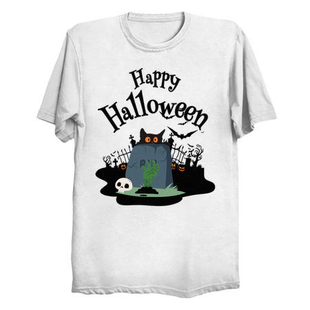 Happy Halloween Design: Black Cat in Graveyard - Spooky Fun Art tiny thumbnail