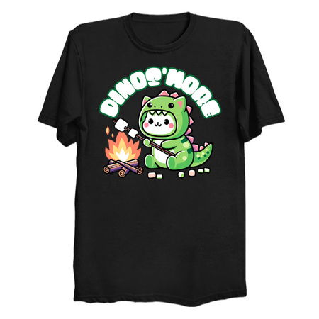 Dino'smore T-Shirt: Kawaii Cat in T-Rex Costume - Cute Campfire Design tiny thumbnail