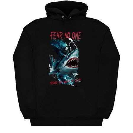 Fear No One Design: Grim Reaper Riding a Shark with Dark Ocean Waves tiny thumbnail