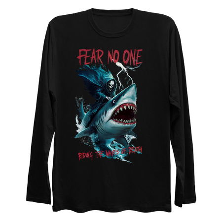 Fear No One Design: Grim Reaper Riding a Shark with Dark Ocean Waves tiny thumbnail
