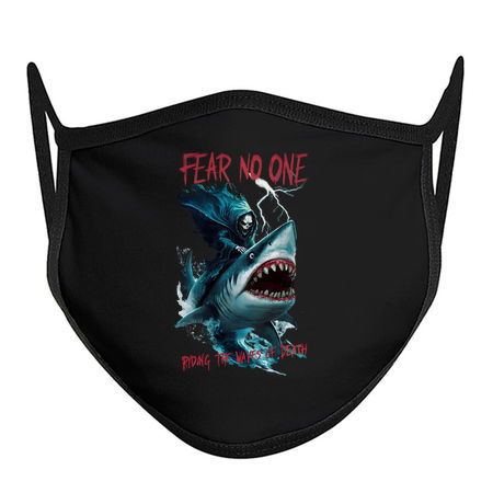 Fear No One Design: Grim Reaper Riding a Shark with Dark Ocean Waves tiny thumbnail