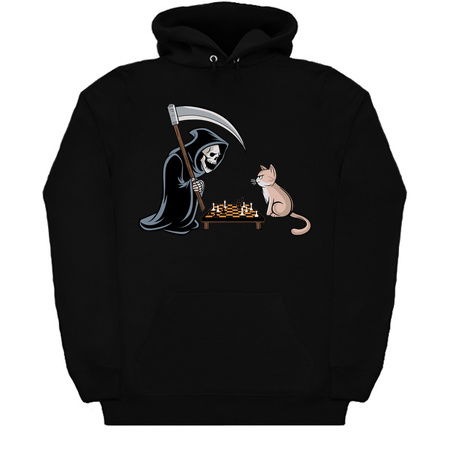 Grim Reaper vs Cat Chess Match - Dark Humor Design tiny thumbnail