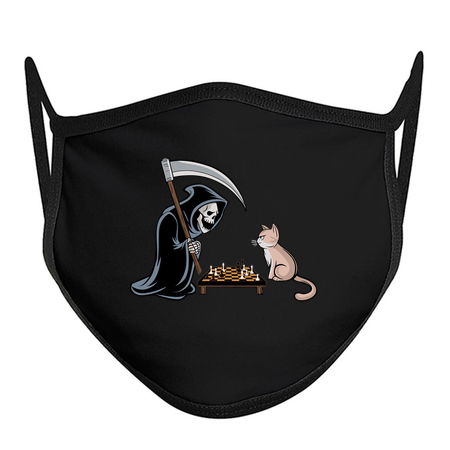 Grim Reaper vs Cat Chess Match - Dark Humor Design tiny thumbnail