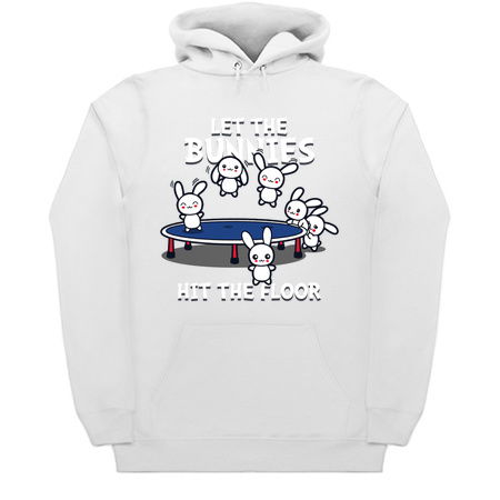 Funny Cute Kawaii Bunnies Jumping On Trampoline tiny thumbnail