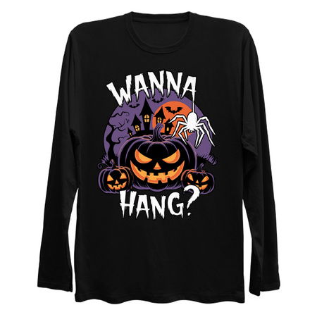 Wanna Hang? - Creepy Halloween Pumpkin and Spider Design tiny thumbnail