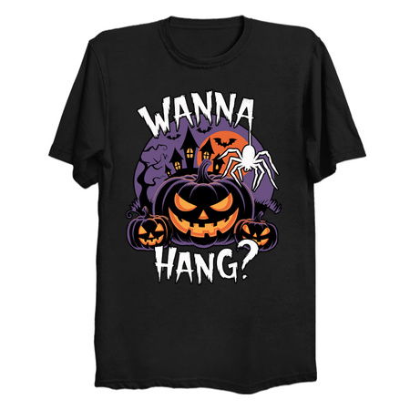 Wanna Hang? - Creepy Halloween Pumpkin and Spider Design tiny thumbnail