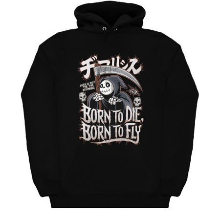 Born to Die, Born to Fly Grim Reaper Cartoon Design tiny thumbnail