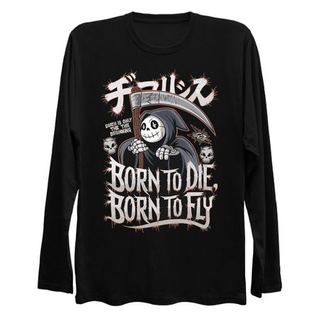 Born to Die, Born to Fly Grim Reaper Cartoon Design tiny thumbnail