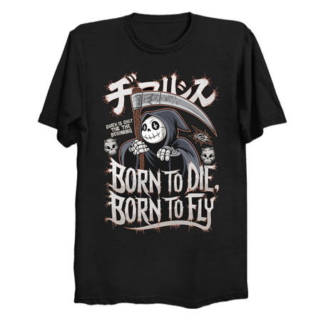 Born to Die, Born to Fly Grim Reaper Cartoon Design tiny thumbnail