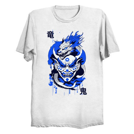 Blue Oni & Dragon Japanese Mythology Art tiny thumbnail