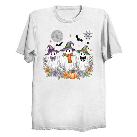 Cute Ghosts with Bows under a Moon tiny thumbnail