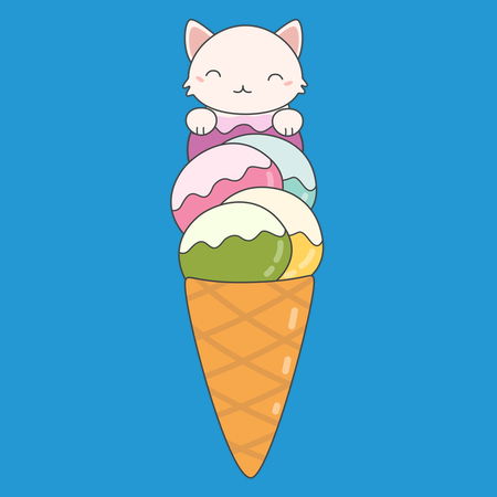 This Kawaii Cat Loves Ice Cream - NeatoShop