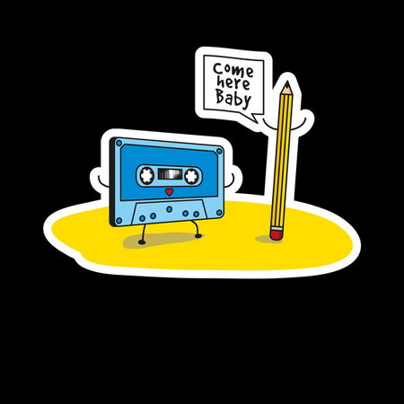 Funny Cartoon Cassette Tape Loves Pencil - NeatoShop