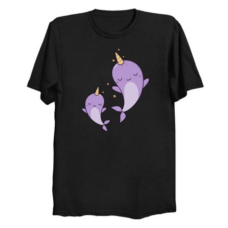 Whimsically Kawaii Cute Narwhals in Ocean tiny thumbnail