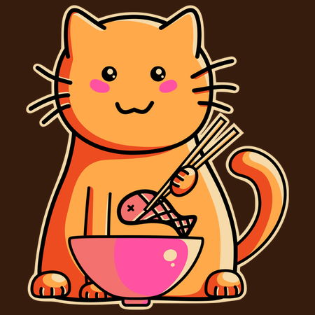 Cute cat eating fish with chopsticks - NeatoShop